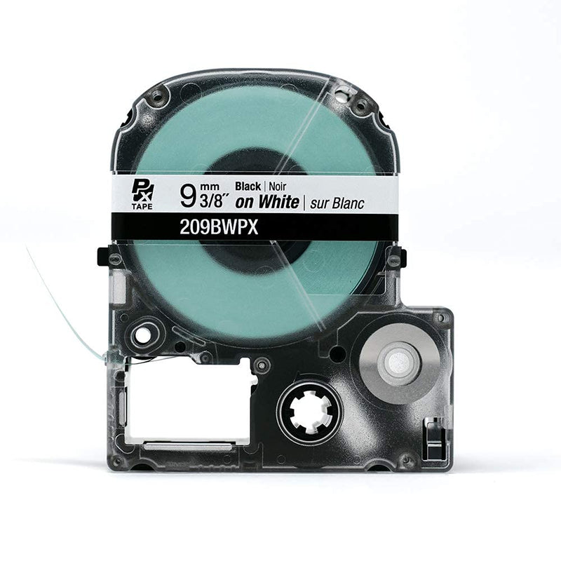 Epson LABELWORKS 209BWPX PET Tape Cartridge - Black on White Standard Industrial Label Maker Tape - 3/8" (9MM) Wide, 30 ft 9mm