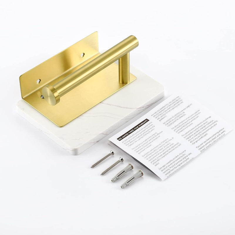 Brushed Gold Toilet Paper Holder with Marble Shelf, DAYELIVE 304 Stainless Steel Wall Mounted Toilet Paper Holder, Tissue Holder Toilet Paper Roll Holder for Bathroom Washroom