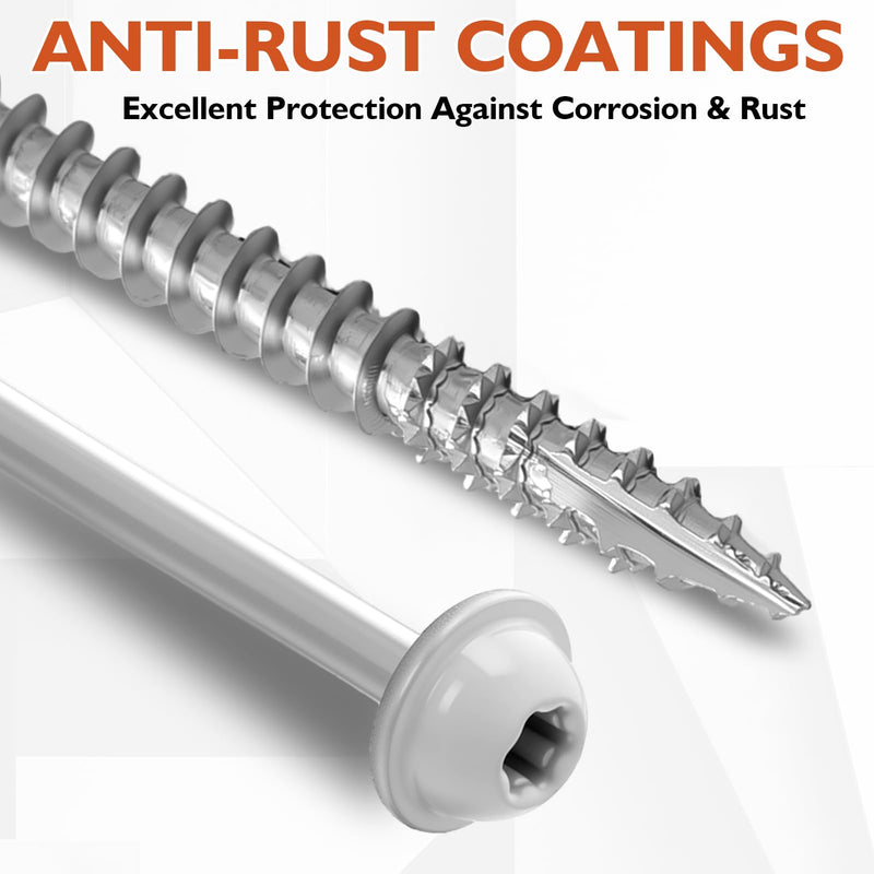 Frienda 2 Pound White Cabinet Screws Bulk #10x3'' Self Tapping Wood Screws Heavy Duty Star Drive Head Deck Lag Fasteners for Wall Cabinet Furniture Siding Trim Plates Construction Approx. 150pcs Silver #10x3 Inch