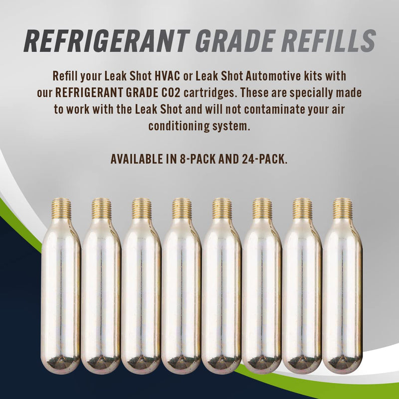 Leak Saver - Leak Shot Refrigerant Grade CO2 Refill Cartridges (8 Pack) - Refill for The Leak Shot HVAC Kit (Sold Separately) - for A/C & Refrigeration Systems - USA Made 8 Pack