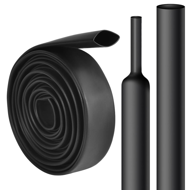 1/2 Inch Heat Shrink Tubing - 10 Ft 3:1Ratio Waterproof Heat Shrink Tubin - Adhesive Lined,Dual Wall Adhesive Shrinkable Wire Wrap Tube - Black 1/2"(12.7mm)-10Ft