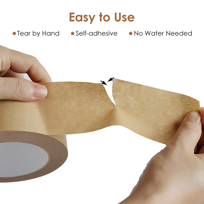 TooCust Writable Brown Paper Tape 2inchx 55YD, Non-Coated Surface - No Water Needed - Hand Tearable,Cardboard Tape, Paper Tape for Shipping, Packing Tape Brown Heavy Duty-1 Roll 1