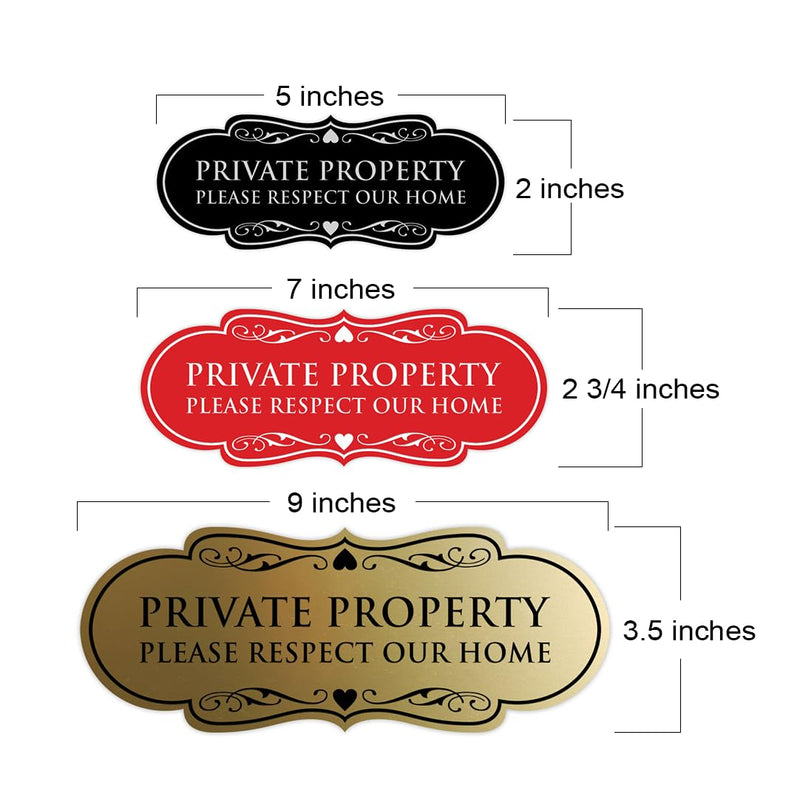 Designer Private Property Please Respect Our Home Sign (Black Gold) - Large 2 Pack 3.5 x 9" - Large (2 Pack) Black Gold