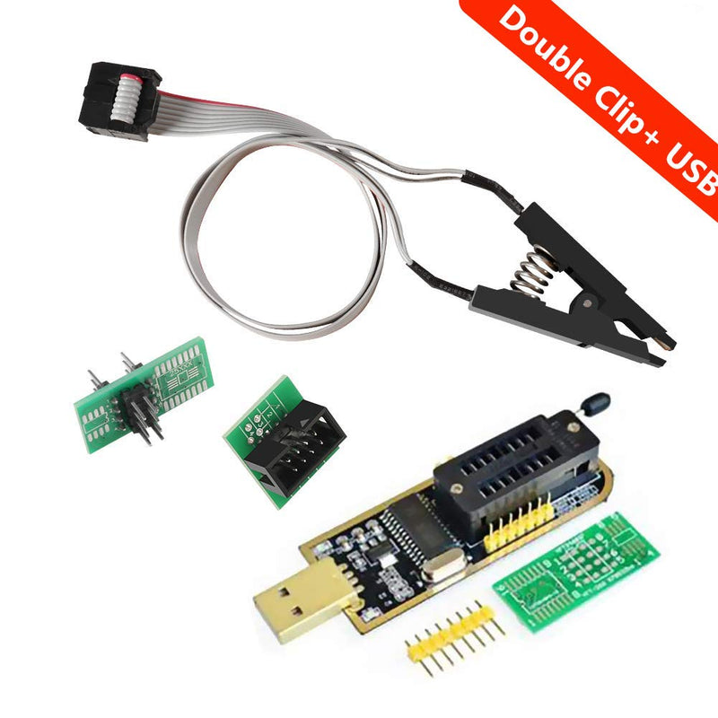 [Australia - AusPower] - ALMOCN SOIC8 SOP8 Flash Chip IC Test Clips Socket Adpter Programmer BIOS + CH341A 24 25 Series EEPROM Flash BIOS USB Programmer Module (Double Clip + USB) 