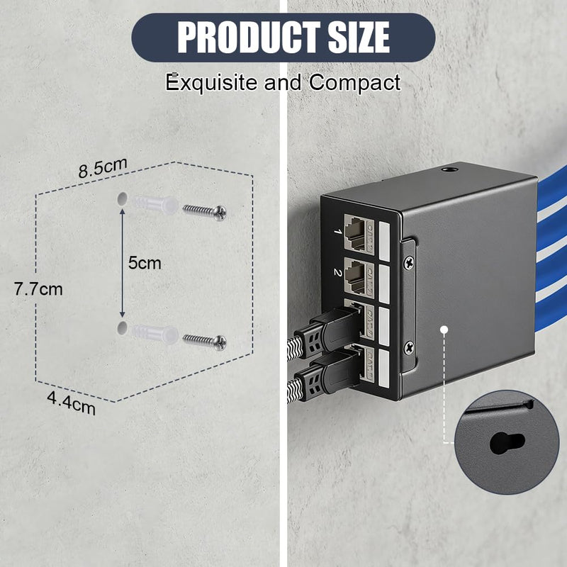 AXFEE CAT 7 Patch Panel, 4-Port Patch Panel Distribution Panel with 4 Jack | 10 Gbps patch panel set with RJ45 keystone, patch panel compatible with CAT6 CAT6a CAT7 installation cable network cable 4 Port + 4 x RJ45 Keystone