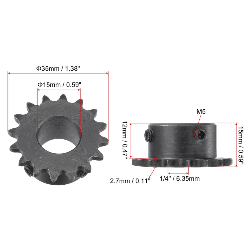 [Australia - AusPower] - uxcell 16 Tooth Roller Sprocket B Type, 25 Chain, Single Strand 1/4" Pitch, 15mm Bore Black Oxide C45 Carbon Steel with Set Screws for ISO 04C 