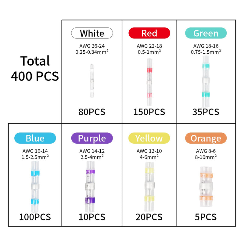 400PCS Solder Seal Wire Connectors with Heat Gun, Solder Stick Wire Connectors Solderstick Waterproof Wire Electrical Connector Kit for Marine (26-6 Gauge) 400PCS Solder Sticks With Heat Gun