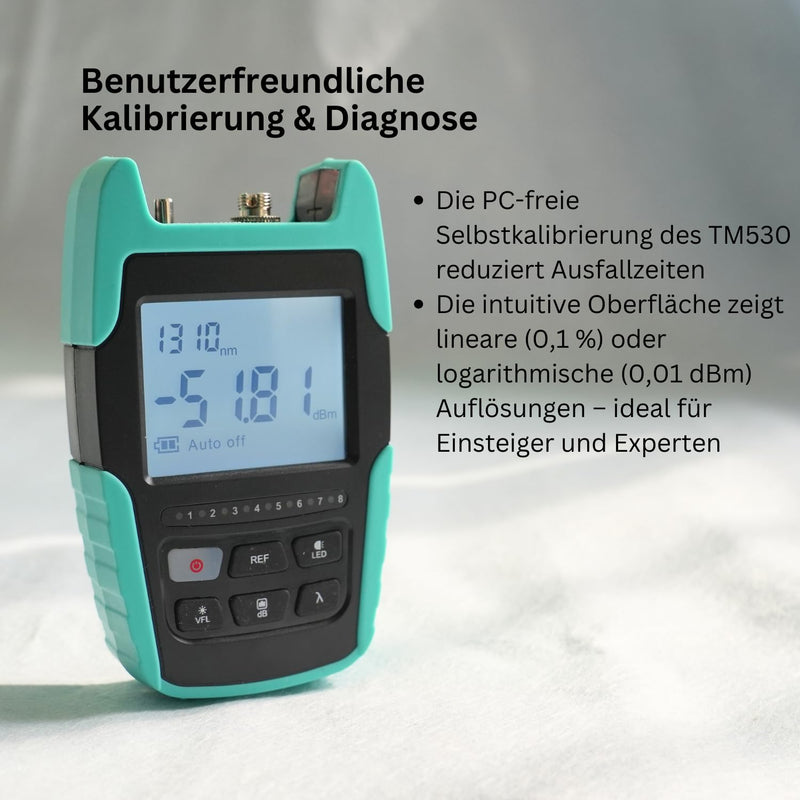 TM530 4 in 1 Optical Power Meter with VFL RJ45 LED Light Optical Power Meter Lwl Optical Power Meter with Visual Troubleshooting Power Supply via Rechargeable Battery