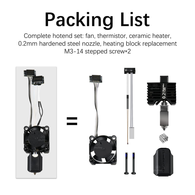 Original Bamboo Lab P1 Hotend Assembly Complete with Stainless Steel 0.2mm Nozzle,Ceramic Heater,Thermistor, Cooling Fan,Silicone Sock for P1S P1P 3D Printer Extruder Heating Block Replacement P1 Series