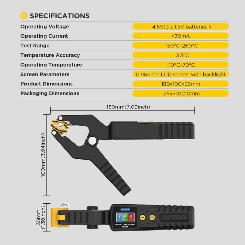 AUTOOL HVAC Digital Temperature Clamp Tester LM55 Pipe Clamp Thermometer Sensor Temperature Clamp for In-Pipe Measurements Waveform Display with HD Backlight | Pipe clamp thermometer for heating and cooling systems, digital temperature probe, HVAC for ...
