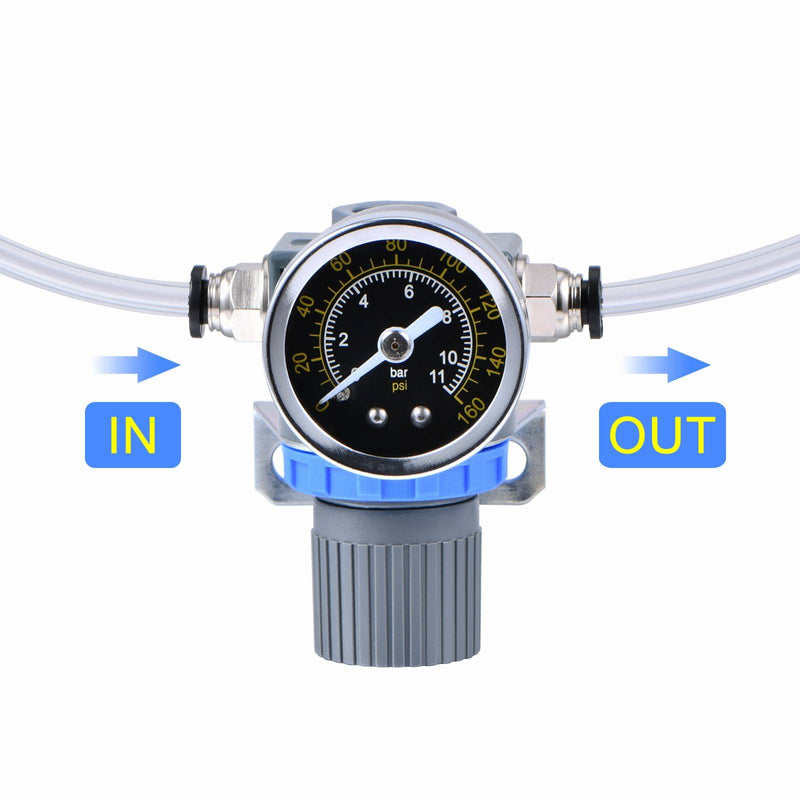 [Australia - AusPower] - 1/4 Inch NPT Thread Air Pressure Regulator with Gauge Mini Air Control Valve for Air Compressor or Air Tools (0-145PSI) Blue 1/4" Air Regulator+PC Fittings 