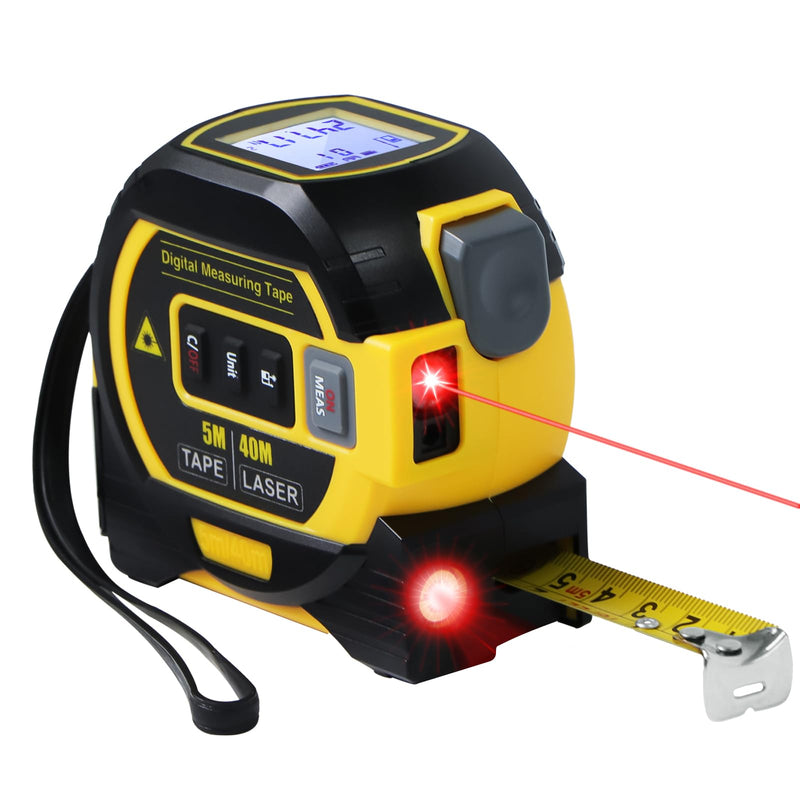 3 in 1 Digital Laser Tape Measure | Laser Level Crosshairs | 130ft/40m Laser Distance + 16ft/5m AutoLock Tape | Backlit LCD Display (Ft/Inch/M/mm & Fractions) Yellow/131FT/40meter