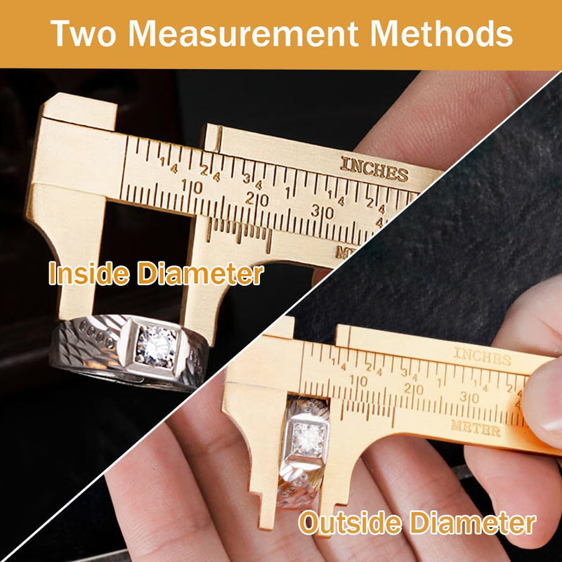 [Australia - AusPower] - Brass Pocket Caliper with Double Scale Sliding Gauge Bead Measuring Tool Millimeter Gauge Mini Brass Vernier Caliper Brass Ruler, Gold Ruler for Measuring Jewelry(100mm) 1 Pack 