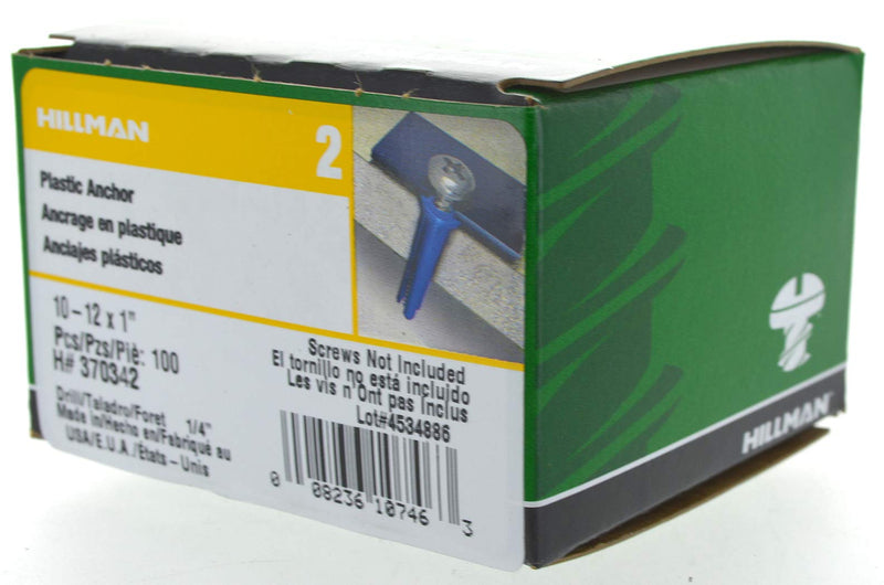 [Australia - AusPower] - The Hillman Group 370342 Blue Conical Plastic Anchor, 10-12 X 1-Inch, 100-Pack #10-12 x 1" 