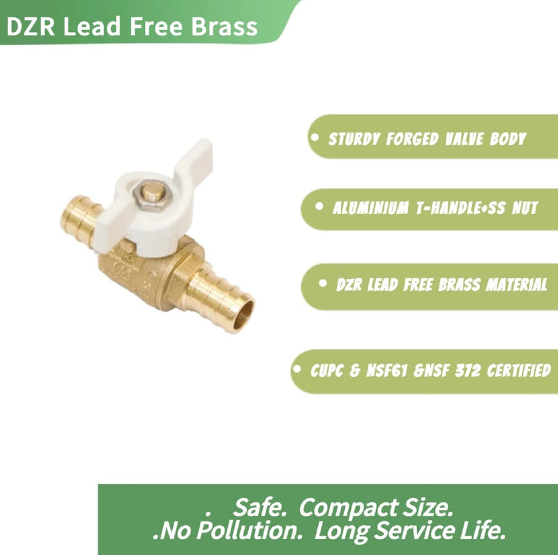 [Australia - AusPower] - 1/2-in Brass Pex Ball Valve, 1/4 Turn Pex Shut Off Valve with White T-handle,1/2" Mini Brass Pex Barb Valve for Pex Tubing for Hot or Cold Water- (2-Pack) 2 