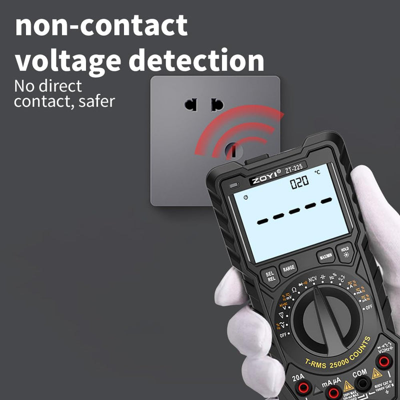 [Australia - AusPower] - ZOYI ZT-225 Digital Multimeter True RMS 25000 Counts Auto-Ranging Anti-Burn Measures Voltage Resistance Capacitance Temperature for Electricians Hobbyists Students Home Use 