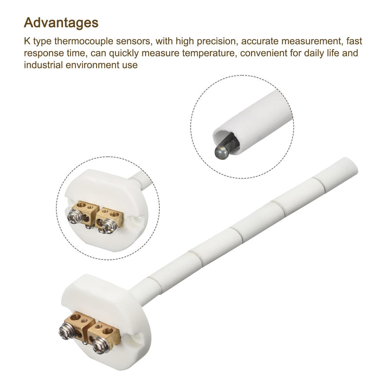 [Australia - AusPower] - MECCANIXITY 6" K Type Ceramic Kiln Furnace Probe Thermocouple Sensor for Muffle Furnace Oven, High Temperature -50 to 1100°C 2x150mm 
