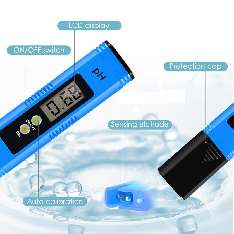 [Australia - AusPower] - pH Meter, Digital pH Tester for Water Test Pen 0.01 High Accuracy Pocket Size with 0-14 Measurement Range for Hydroponics Drinking Water Swimming Pool, Heavy Blue 