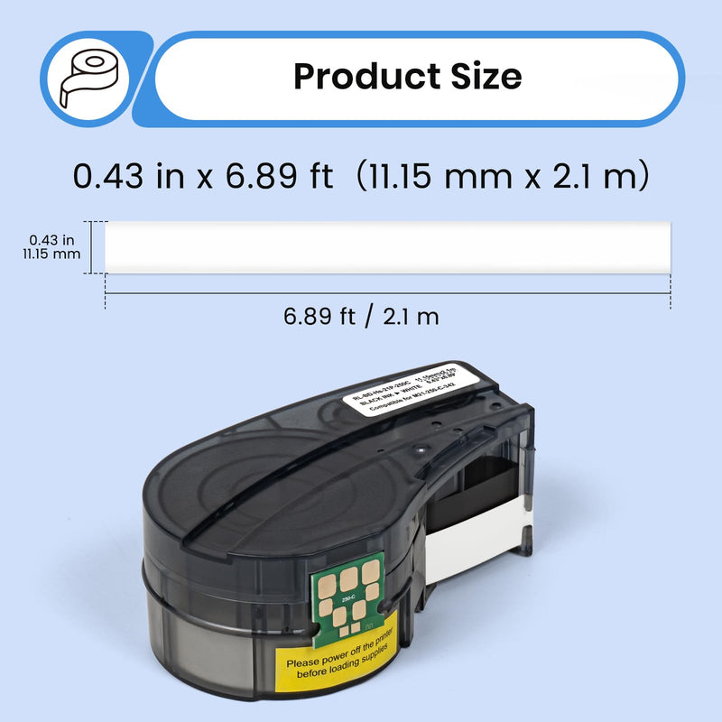 Heat Shrink Tubing Label Tape Compatible for M21-250-C-342 Work with M210, M210-LAB, M211, BMP21-LAB Printers Black on White 0.44" Width 6.8' Length 0.44" x 6.8' 342