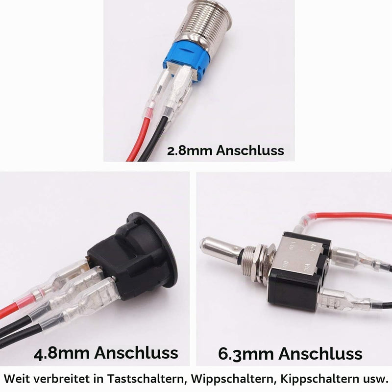 Gebildet 20-Piece 6.3 mm Spade Terminal Crimp Terminal Socket with Insulation Sleeve and 15 cm Long 16AWG Cable, Red + Black, Flat Connector Quick Splicing Assortment Kit 1/4" Female