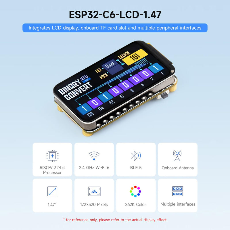 Waveshare ESP32-C6 1.47 Inch Microcontroller Wi-Fi 6 Development Board 160MHz Single-Core Processor 172 x 320 LCD Screen 262K Color with RGB BLE5 4MB Flash for LVGL GUI Development, etc