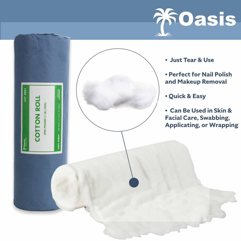 [Australia - AusPower] - Oasis 100% Cotton Roll for Wound Care, Casting and Crafts, Non-Sterile, Soft and Absorbent Cotton in an Easy to Tear & Use Roll, 1- Pound 