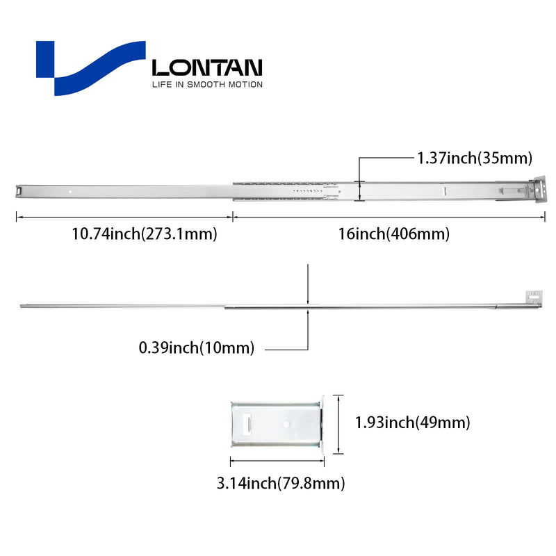 [Australia - AusPower] - LONTAN 2 Pcs Center Mount Drawer Slides Bottom Mount for Cabinet and Dresser 16 Inch Heavy Duty Drawer Rails 10.74" Extension Glide Track 