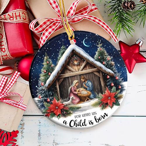Nativity Christmas Ornament 2026 Snowy Stable Manger Faith Gift