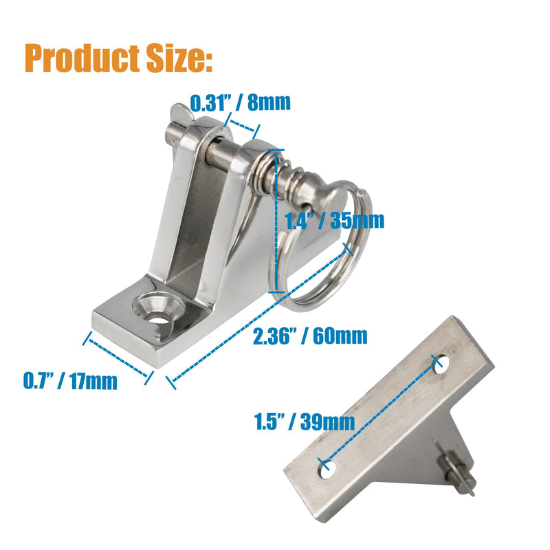 DNB Bimini Top Deck Hinge - Stainless Steel 316 - with Ring and Removable Pin - Extra Installation Screws Included 6 Packs