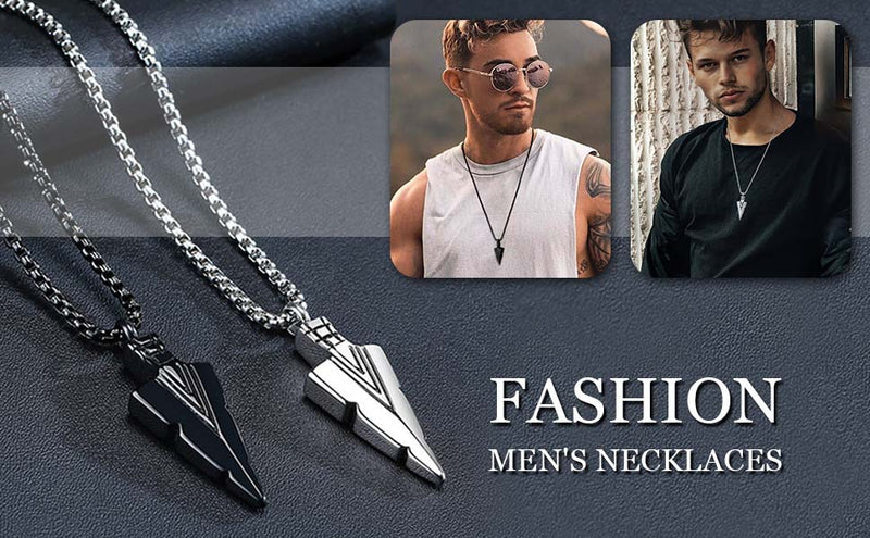 MPRAINBOW Mens Urn Necklace for Ashes,Stainless Steel Tribal Spearpoint Arrowhead Memorial Cremation Pendant,Bereavement Keepsakes Jewelry with 24Inches Box Chain Black