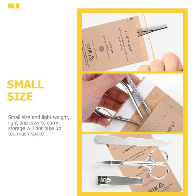[Australia - AusPower] - GLEAVI Nail Art Bag: 50Pcs Disposable Self Sealing Cleaning Pouch Manicure Disinfection Kraft Paper Bags for Encapsulating Dental Tool Oral Cavity Beauty 