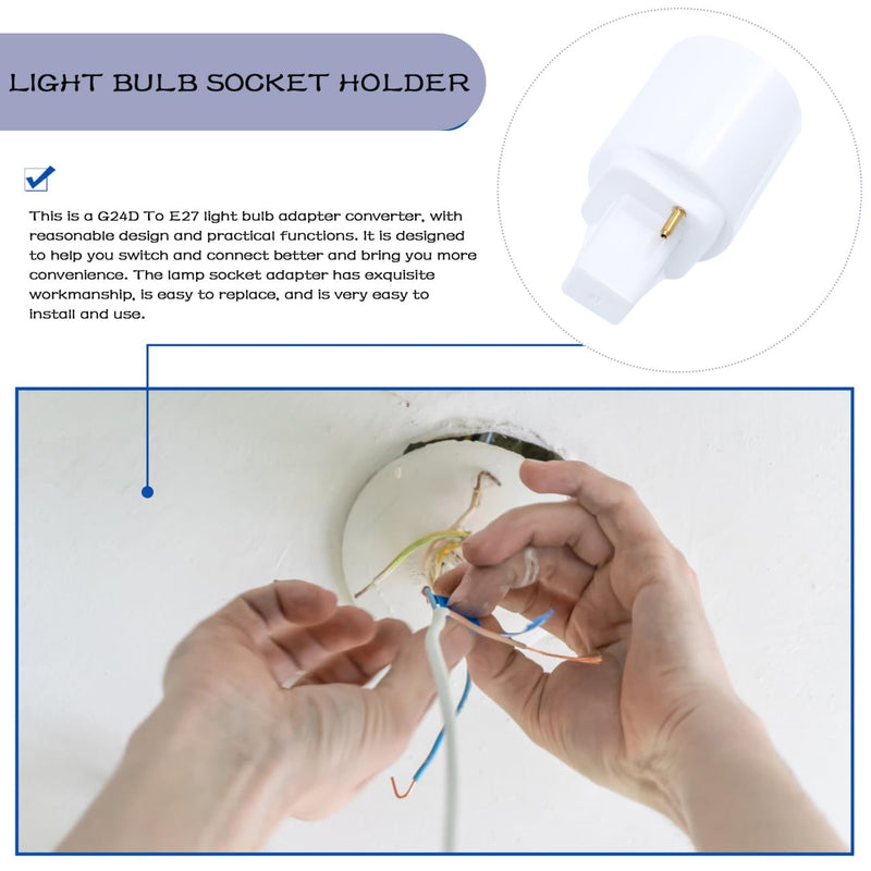 Adapter G24D to E27 2 Pin Lamp Holder Adapter Professional Mount for LED Bulbs, Convertible Base for Diode, Light Spotlight, Filament O
