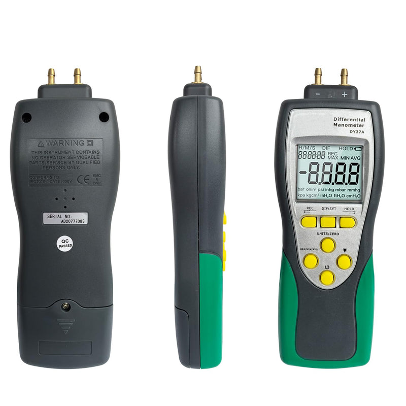 Professional-Grade Digital Manometer, ±241.3kPa/35PSI Gas Pressure Tester with Backlit LCD, 11 Units Conversion MAX/MIN/AVG & Data Logging, HVAC/Automotive Diagnostic Tool (Includes Battery)