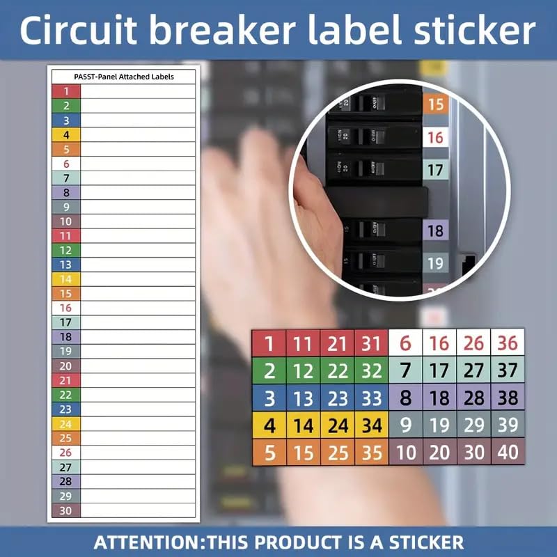 Electrical Panel Labels, Breaker Label Set with Marking Panels 1-10, N, T, R, S, Waterproof Circuit Breaker Stickers for Distribution Boxes