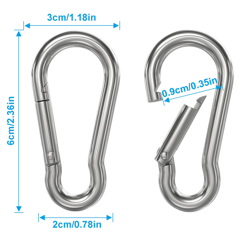 [Australia - AusPower] - 304 Stainless Steel Carabiner Clip Spring Snap Hook Hook Heavy Duty Carabiner Clips for Keychain Outdoor, Climbing, Camping, Hiking, Traveling M6-2.36 IN 4PCS 