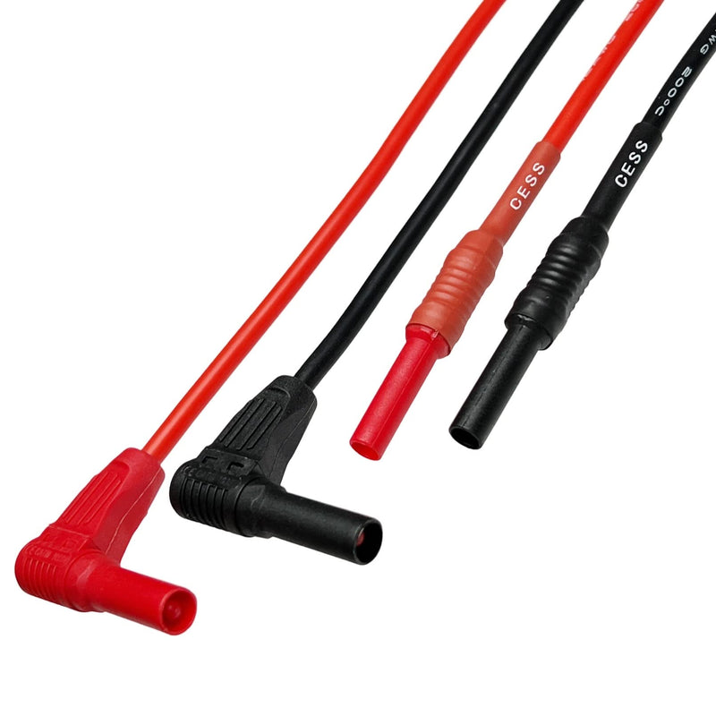 [Australia - AusPower] - CESS-222 Meter Test Lead Extension Right Angle Male to Female Connector 4mm Banana Plug to Jack Heavy Duty Silicone Wires Multimeter Leads Probes Adapter 12AWG, 2 Pairs, Black & Red, 3 Feet 