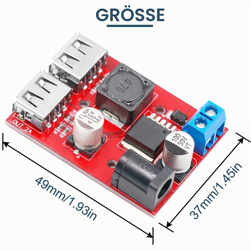 Dual USB Power Supply Module 2 Pieces DC-DC Step Down 9V/12V/24V/36V to 5V 3A Buck Car Charger Solar Voltage Converter Module 150kHz