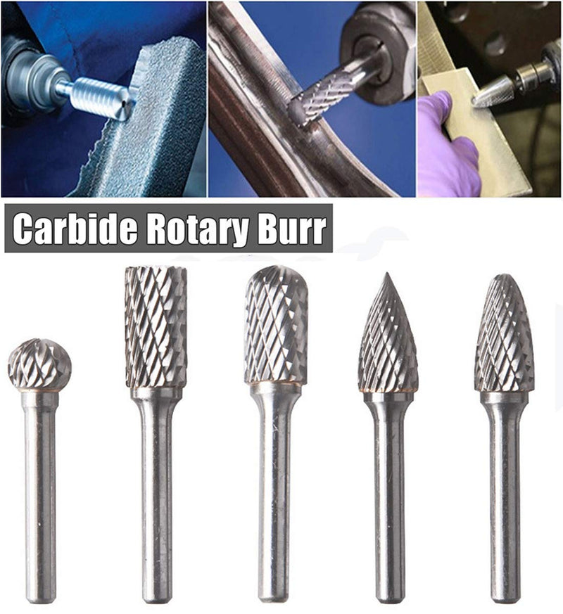 [Australia - AusPower] - 5 Piece Carbide Burr Set, 6 mm Shank, 10 mm Burr, Rasp Set for Drill Polishing, Engraving, Drilling Tools et 