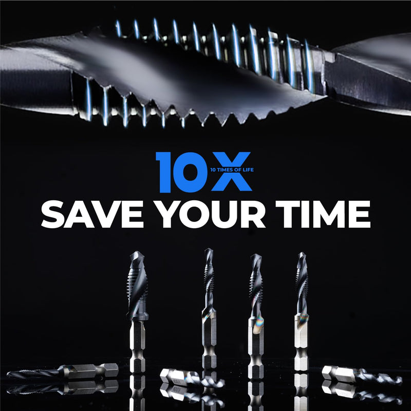 Kraftek SAE(6-32NC - 1/4-20NC) & Metric (M3-M10) 12pcs Combination Drill and Tap Bit Set, Ultra TiAlN Coating M2 Drill Tap Set for One-Step Drilling, Tapping, and Deburring Metric&SAE Set (12pcs)