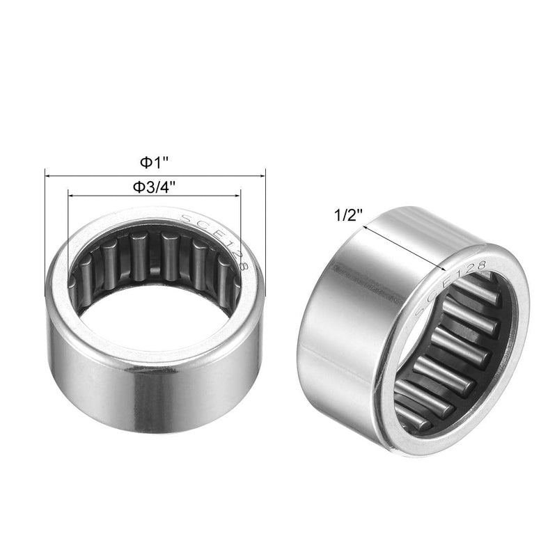 [Australia - AusPower] - uxcell SCE128 Needle Roller Bearings 3/4-inch Bore 1-inch OD 1/2-inch Width Chrome Steel Open End 2pcs 3/4x1x1/2" 