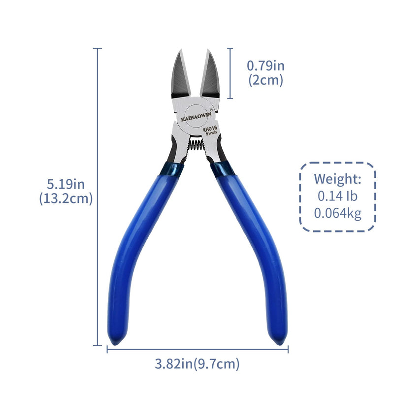 [Australia - AusPower] - Wire Cutters 5", 5 Pack KAIHAOWIN Precision Flush Cutters Ultra Sharp Wire Cutters for Crafting Side Cutters Wire Snips Spring Loaded Dikes Wire Cutter for Jewelry Making, Blue with Black Handle 
