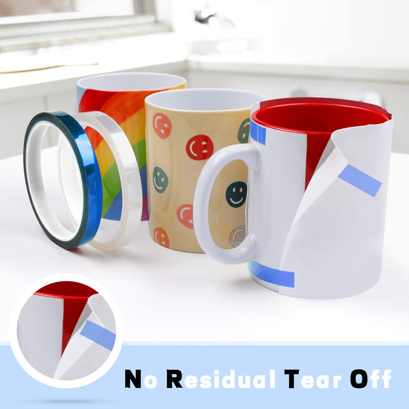 HTVRONT Heat Tape Dispenser + 4 Rolls Heat Tape for Sublimation White + 4 Rolls Heat Resistant Tape Blue10mm x33m(108ft)