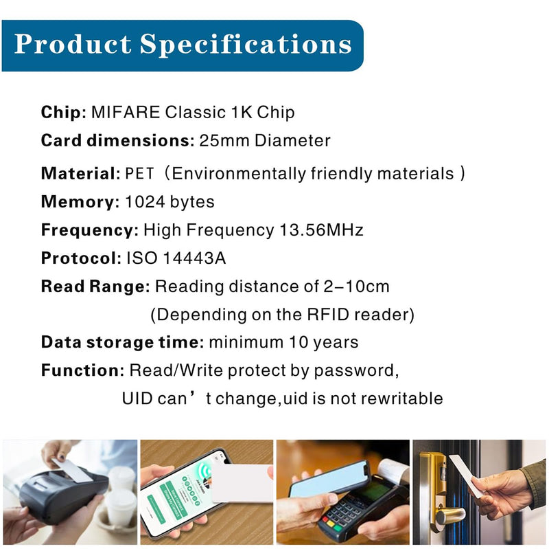 [Australia - AusPower] - 55pcs Mifare Classic 1k NFC Tag RFID Sticker 13.56mhz RFID NFC Tags Classic 1k ISO14443A RFID Smart 25mm Adhesive Smart NFC Tags by Timeskey NFC 55pcs 