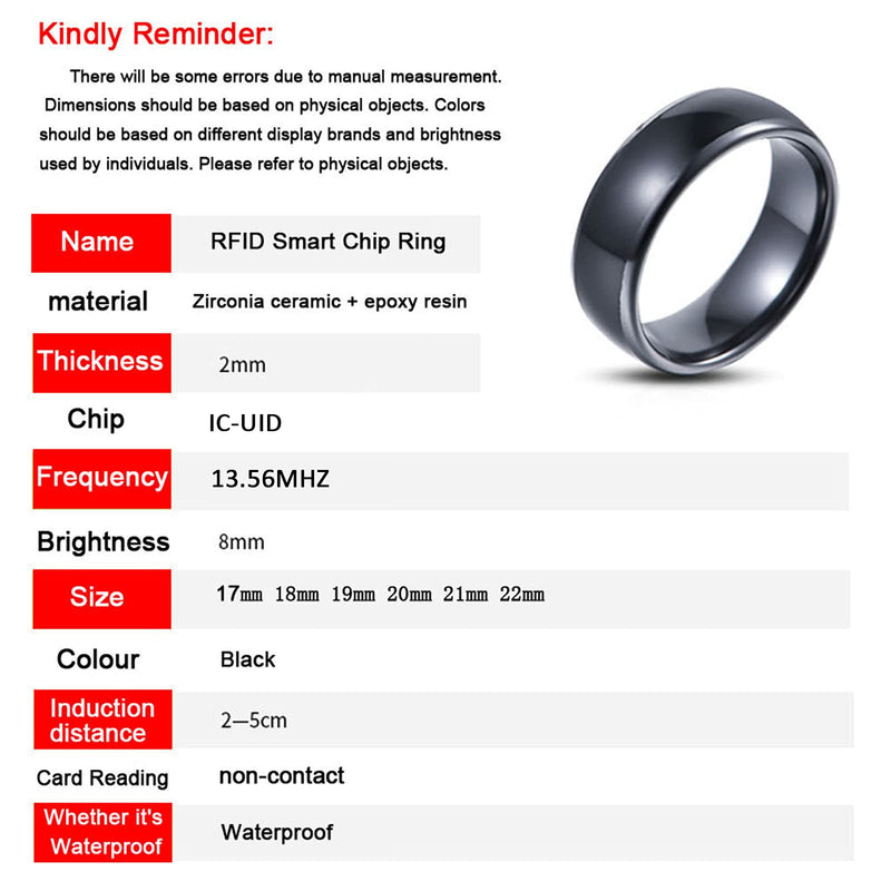 T5577 or UID chip RFID Black Ceramics Smart Finger rewrite Ring 125KHZ/13.56MHZ Wear for Men or Women(UID 13.56MHZ-18MM) UID 13.56MHZ-18MM