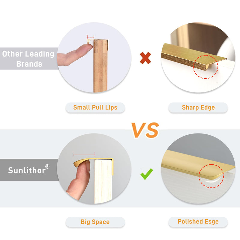 Edge Finger Tab Pulls for cabinets Kitchen Invisible Hardware Furniture Concealed Drawer Pull Aluminum Hidden Door Handles Pack of 5 Modern Matte Gold 7.87 inch Overall Length Easy Installation 6.3" Hole Center 7.87" Overall Length