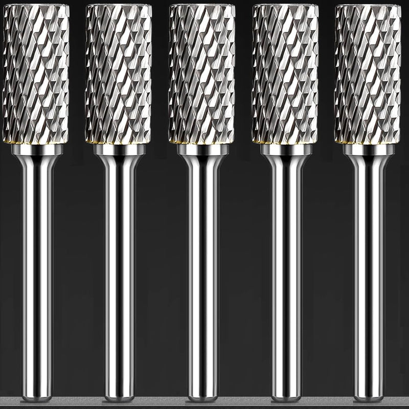 Carbide Burr Set 1/4" Shank SB-5 Die Grinder Bits Tungsten Double Cut Burr Bits (1/2" Cutter Dia X 1" Cutter Length) for Die Grinder Kits Metal Grinding Drilling Polishing (5pcs) Sb-5, Head Cutting Diameter: 1/2" (5pcs)