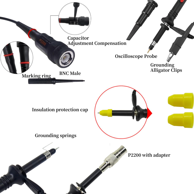 [Australia - AusPower] - P2200 Oscilloscope Probe 200MHz High Frequency, BNC Connector with X1/X10 Attenuation Switch, Professional Grade Test Clip for Oscilloscopes 