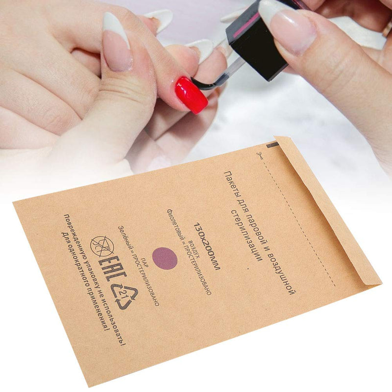 YUYTE 100 Disposable Sterilisation Self Sealing Cleaning Bags, Autoclave Kraft Paper Cleaning Bags for Dentist Tools and Nail Art Accessories (130 x 200 mm) 130*200mm