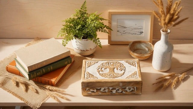 Handmade Wooden Jewelry & Keepsake Box, Decorative Storage Box, 8 x 5 Inch White Wash Finish