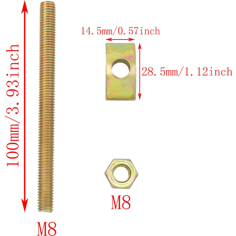 [Australia - AusPower] - TAODAN 12PCS 3-in-1 Half Moon Connector M8x100mm for Large Table Furniture Assembly Fasteners Bed Desk Fastening Joint Bolt Countertop Flip Connection Staircase Assembly 